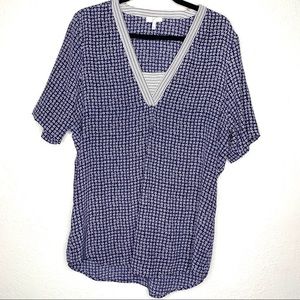 Joie silk blue/white v neck blouse size L